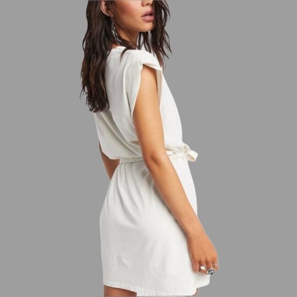 Bershka White Padded Shoulder Tank Dress Sz Medium - Picture 8 of 8
